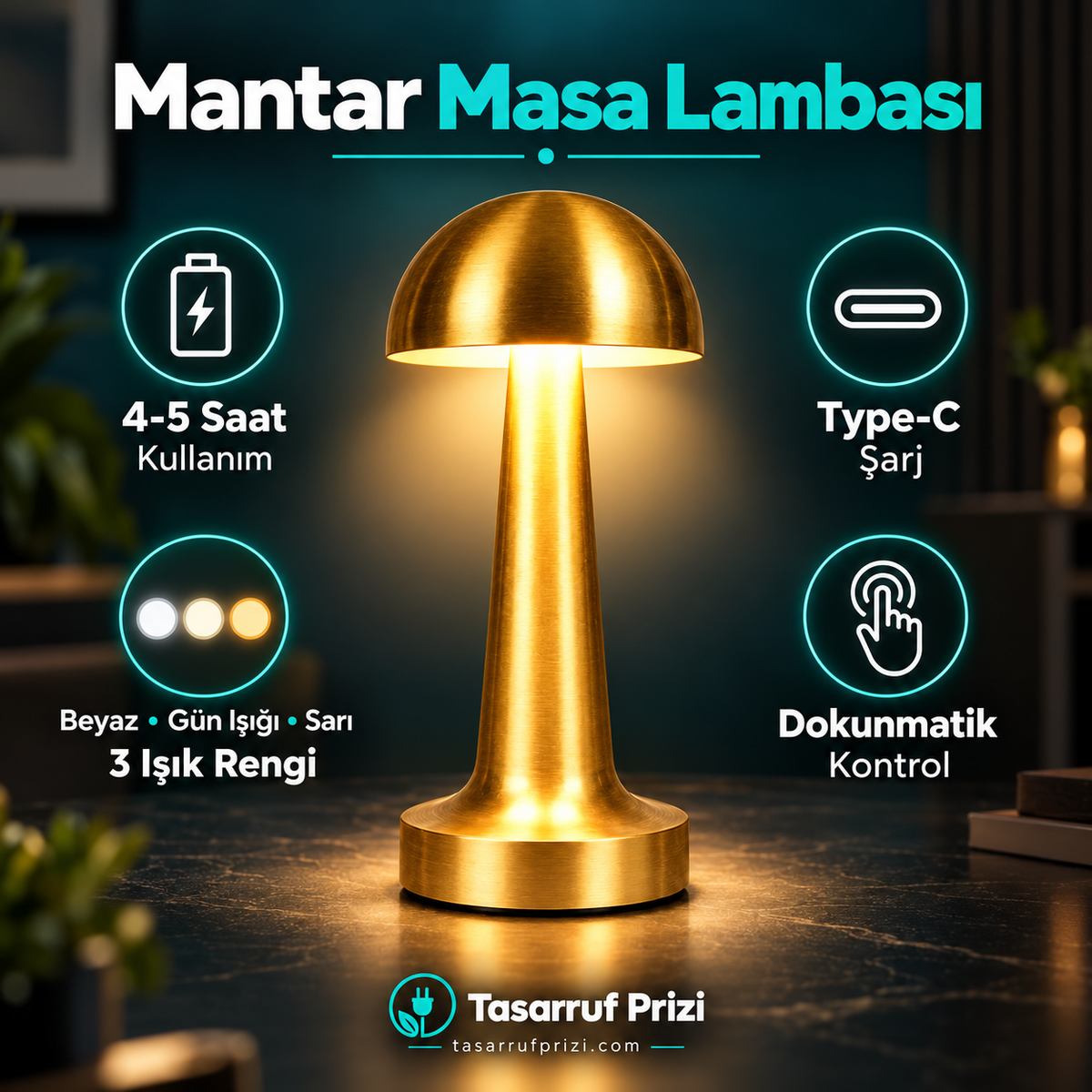 Tasarruf™ Mantar Masa Lambası